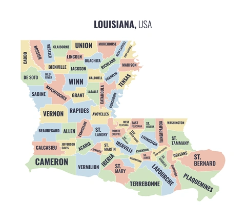 County map of Louisiana