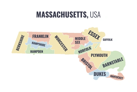 County map of Massachusetts