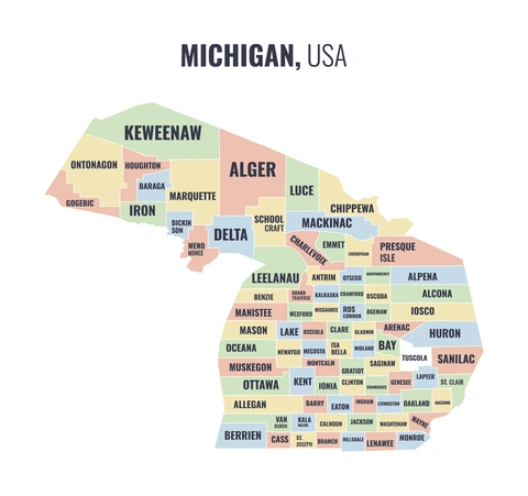 County map of Michigan
