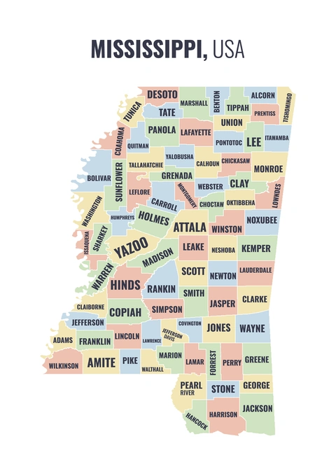 County map of Mississippi