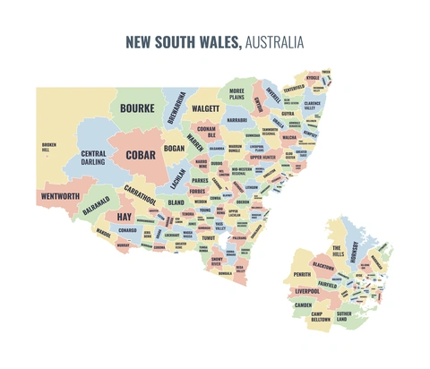 Local government area map of New South Wales
