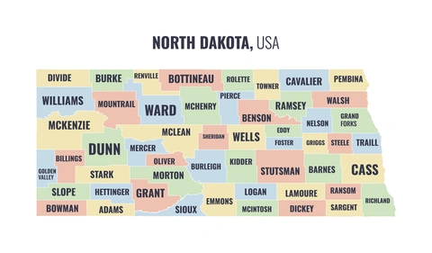 County map of North Dakota