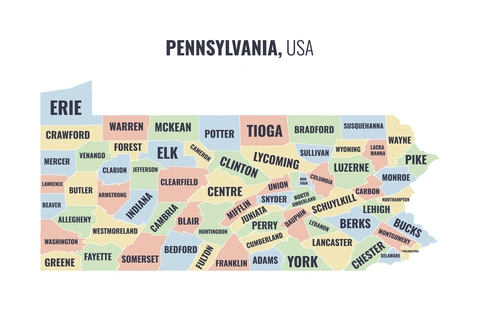 County map of Pennsylvania