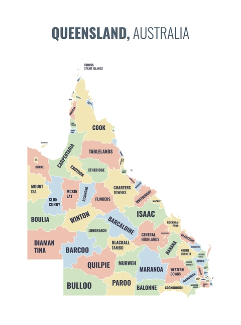 Local government area map of Queensland