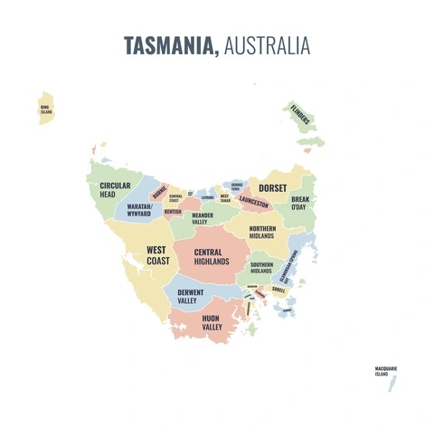 Local government area map of Tasmania