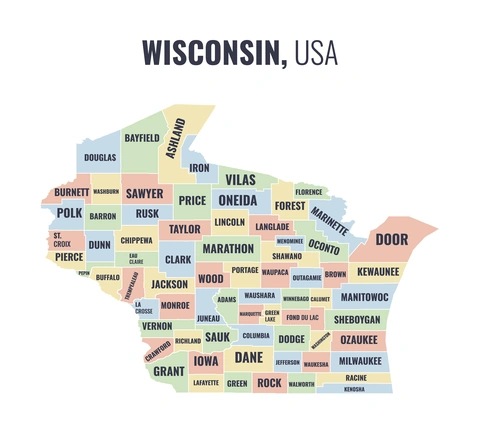 County map of Wisconsin