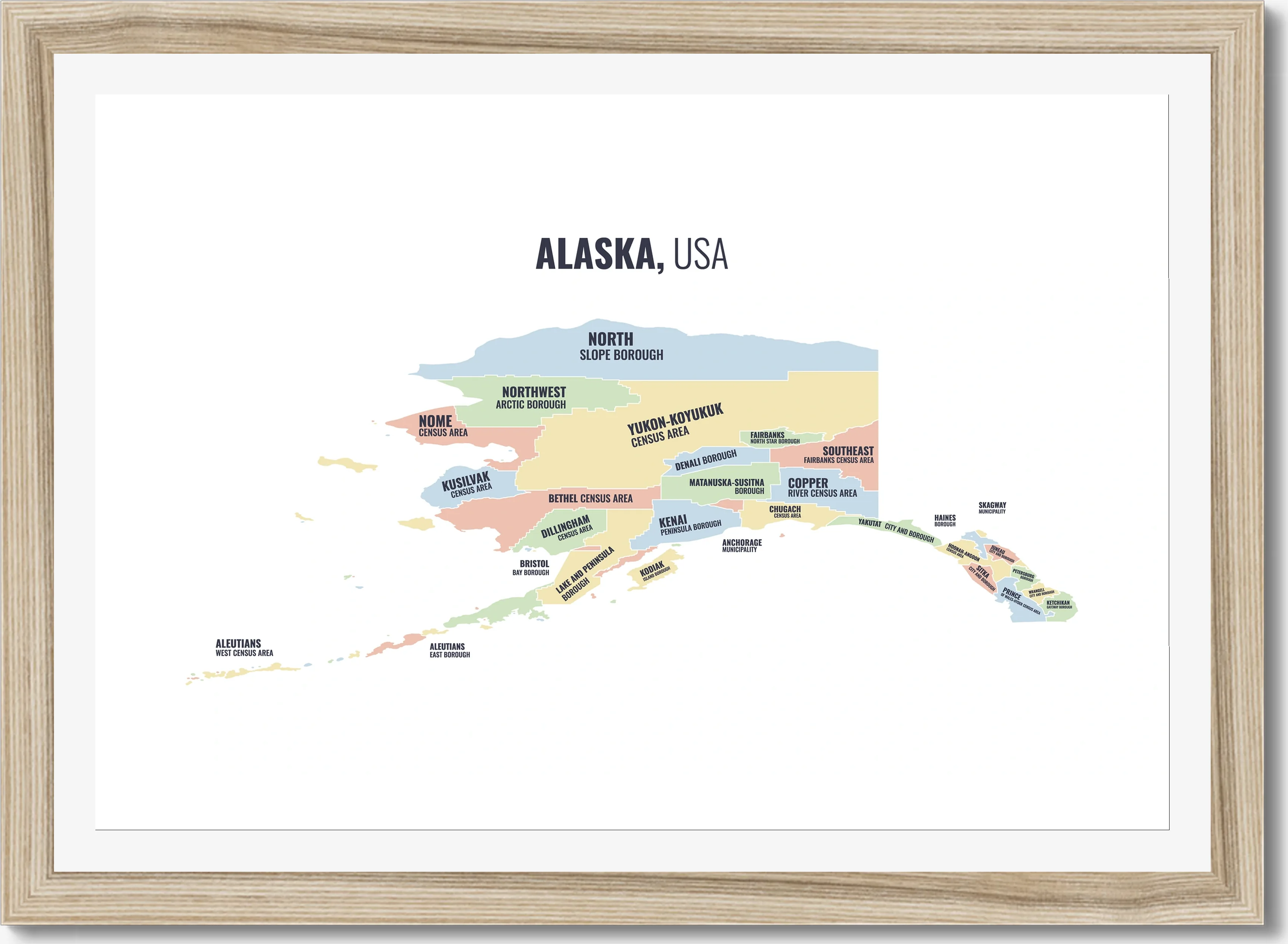 Region map of Alaska, all 30 regions named
