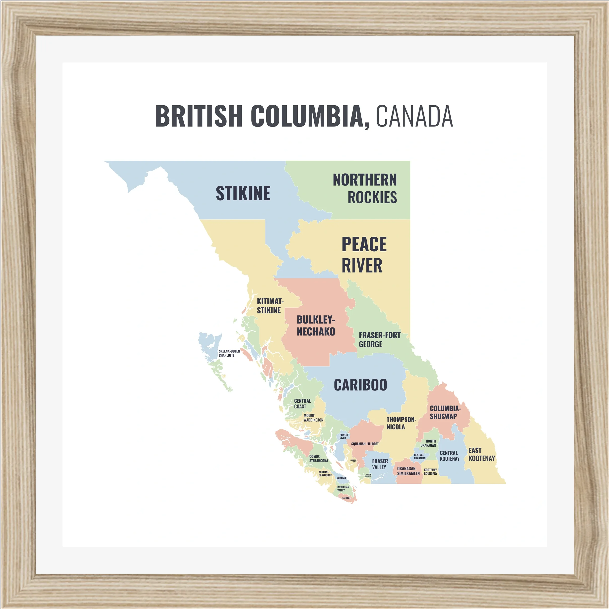 Census division map of British Columbia, all 28 census divisions named
