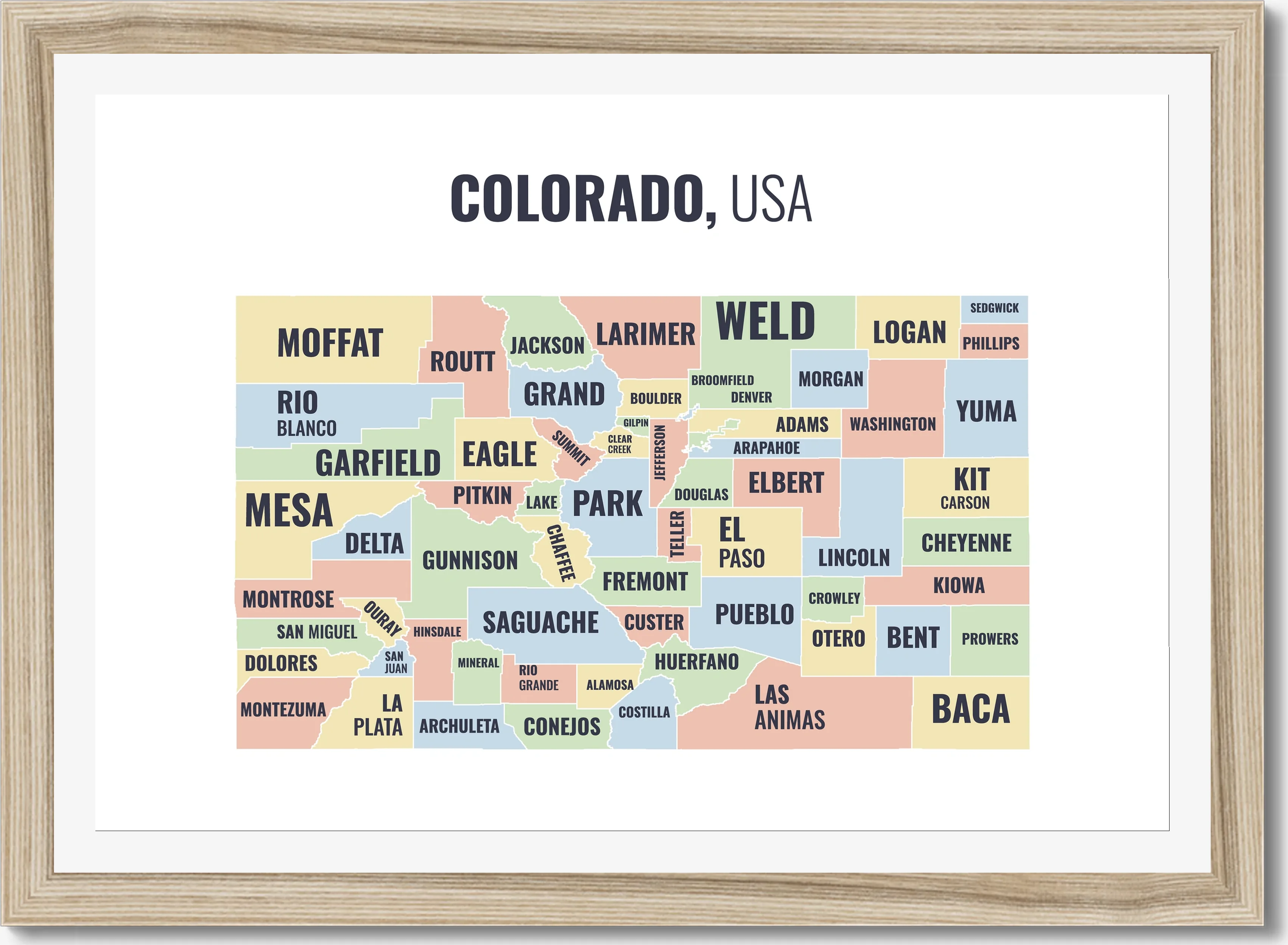 County map of Colorado, all 64 counties named