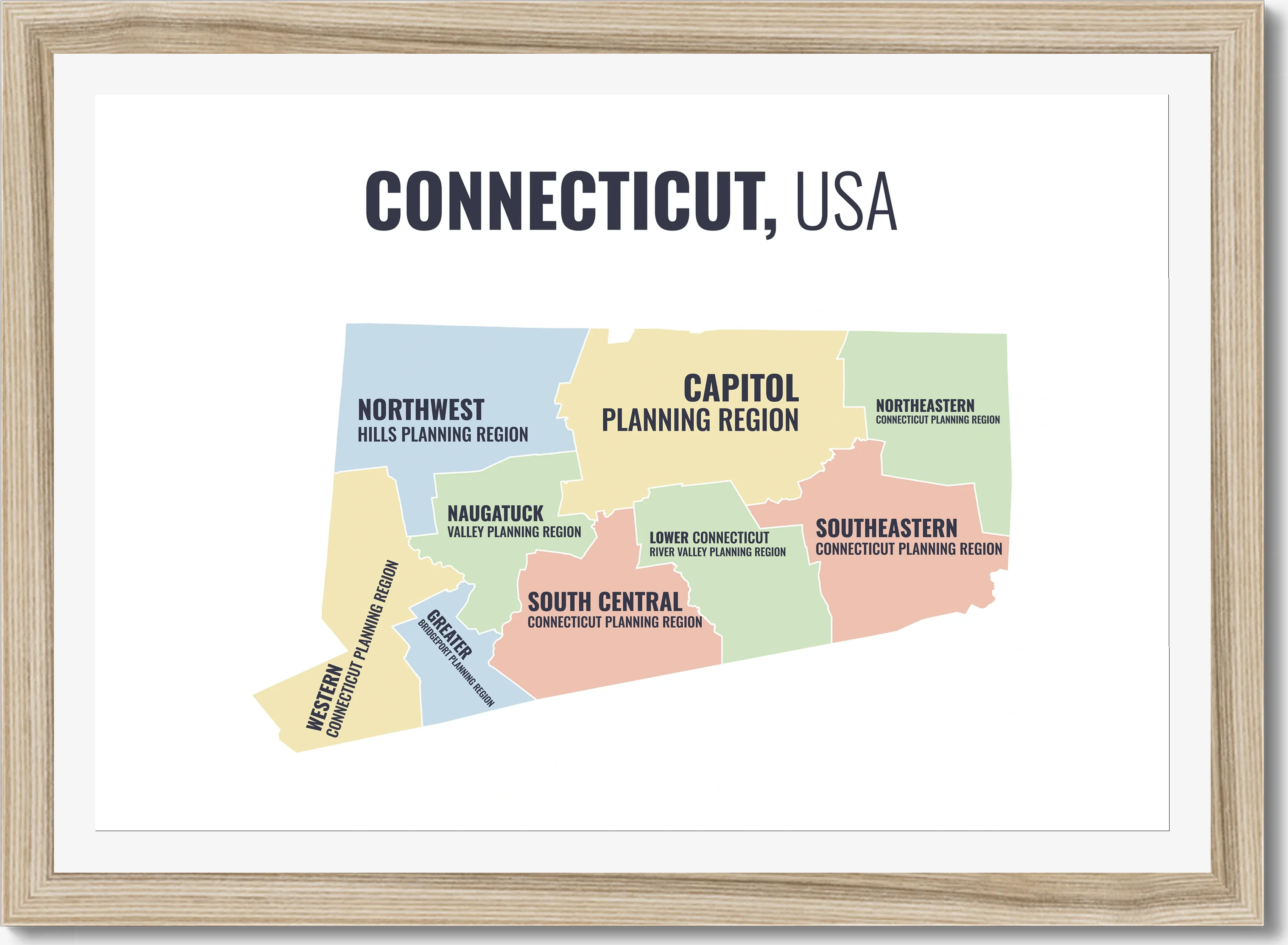 Planning region map of Connecticut, all 9 planning regions named