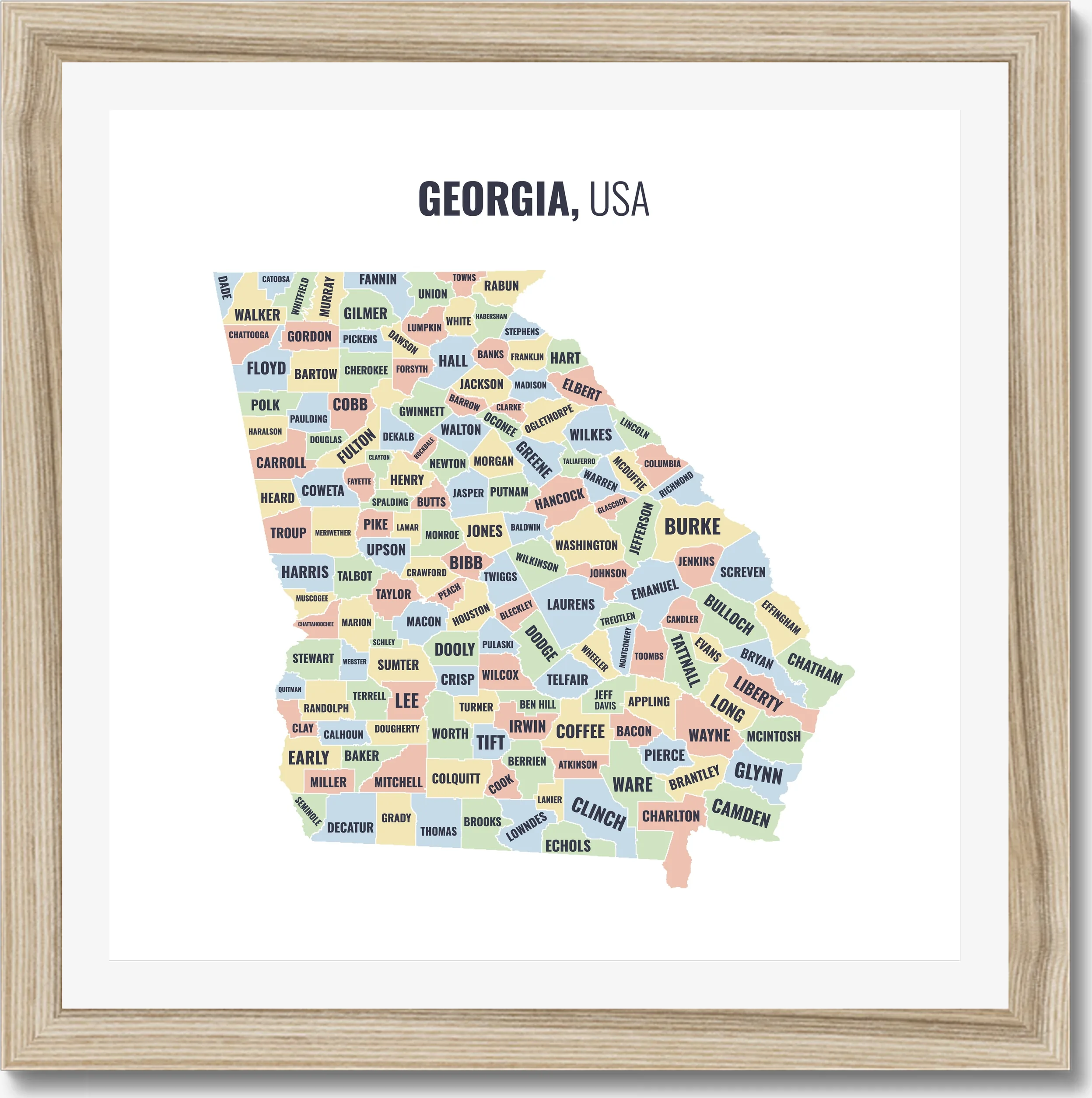County map of Georgia, all 159 counties named