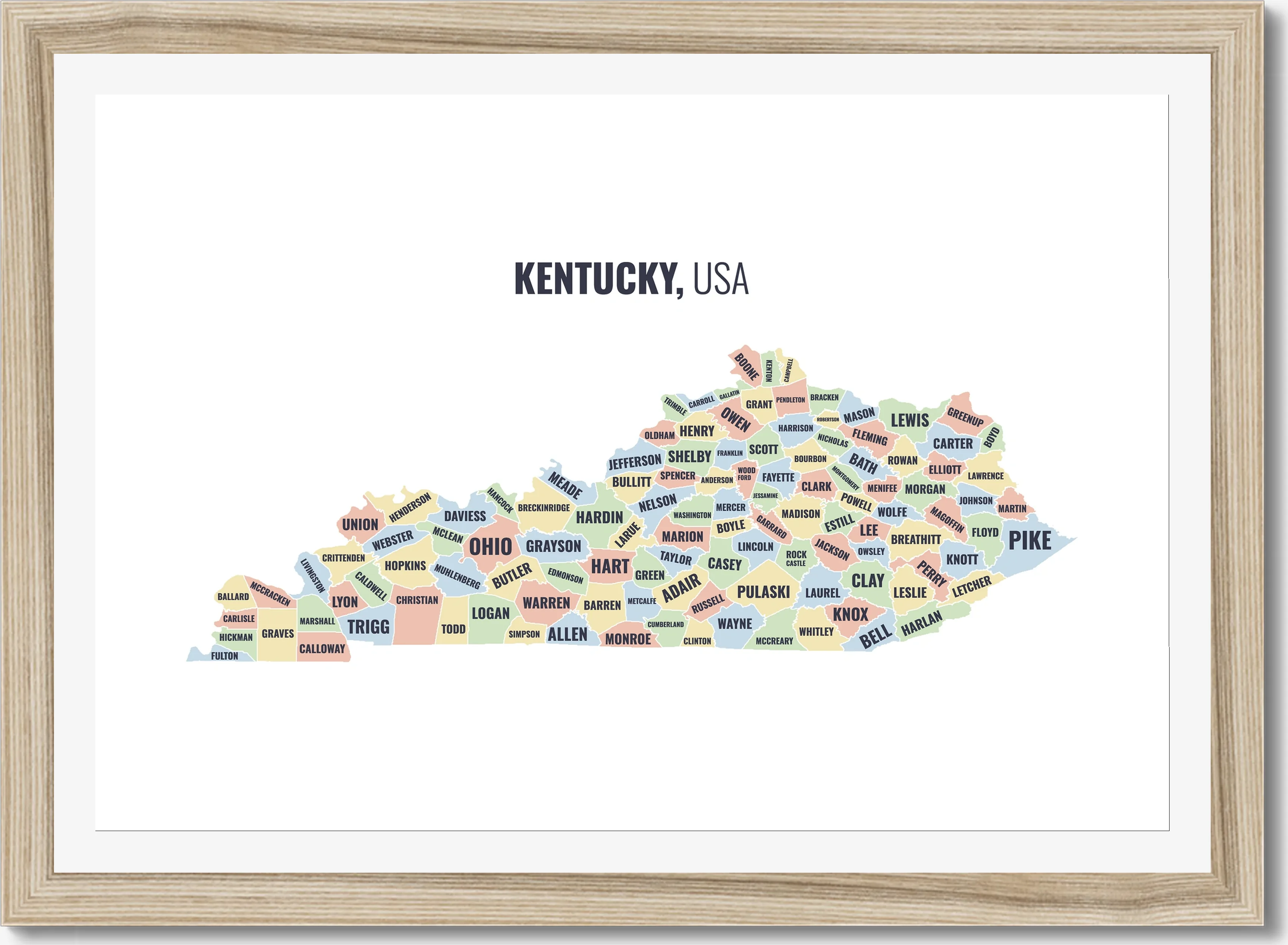 County map of Kentucky, all 120 counties named