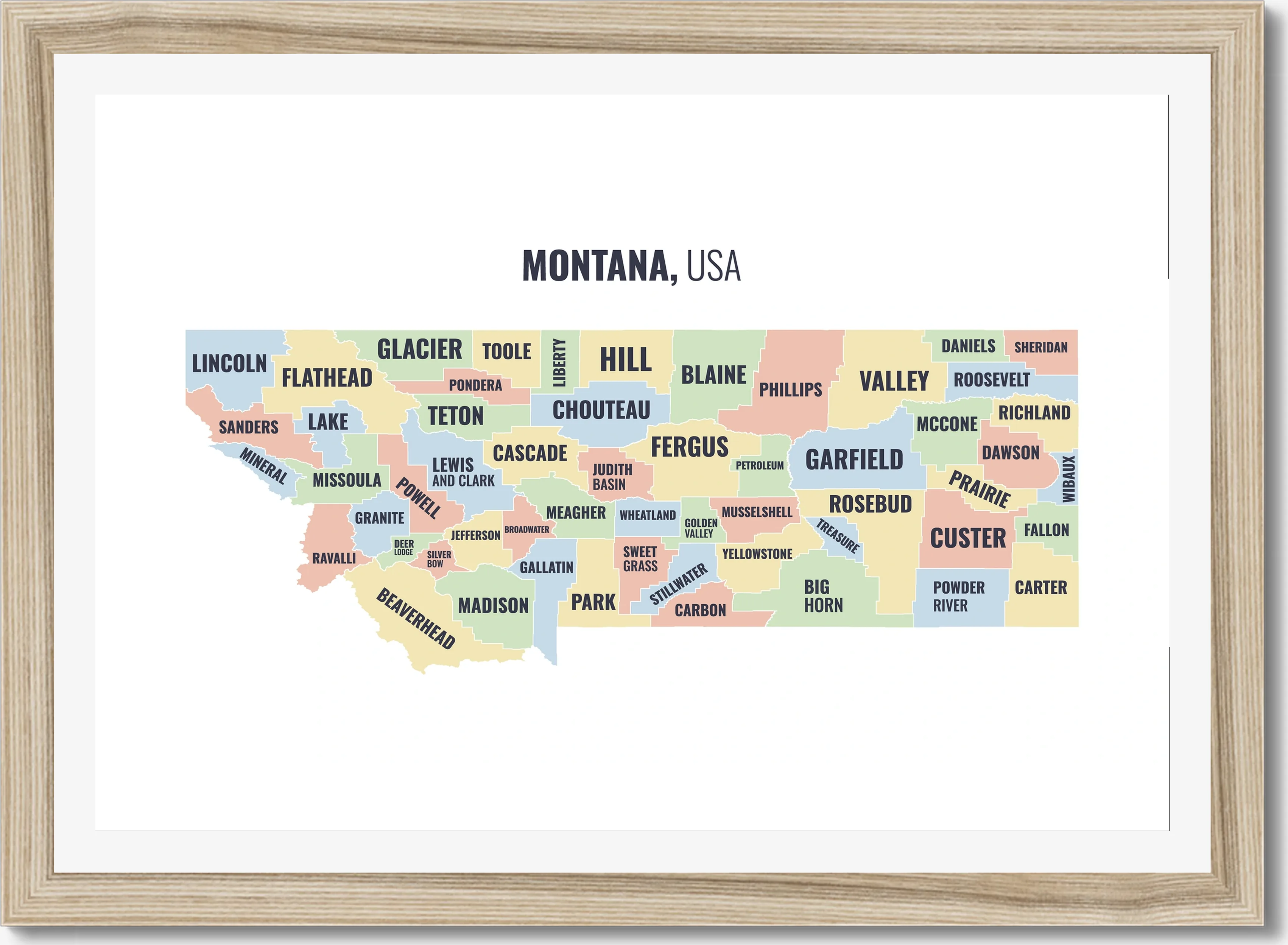 County map of Montana, all 56 counties named