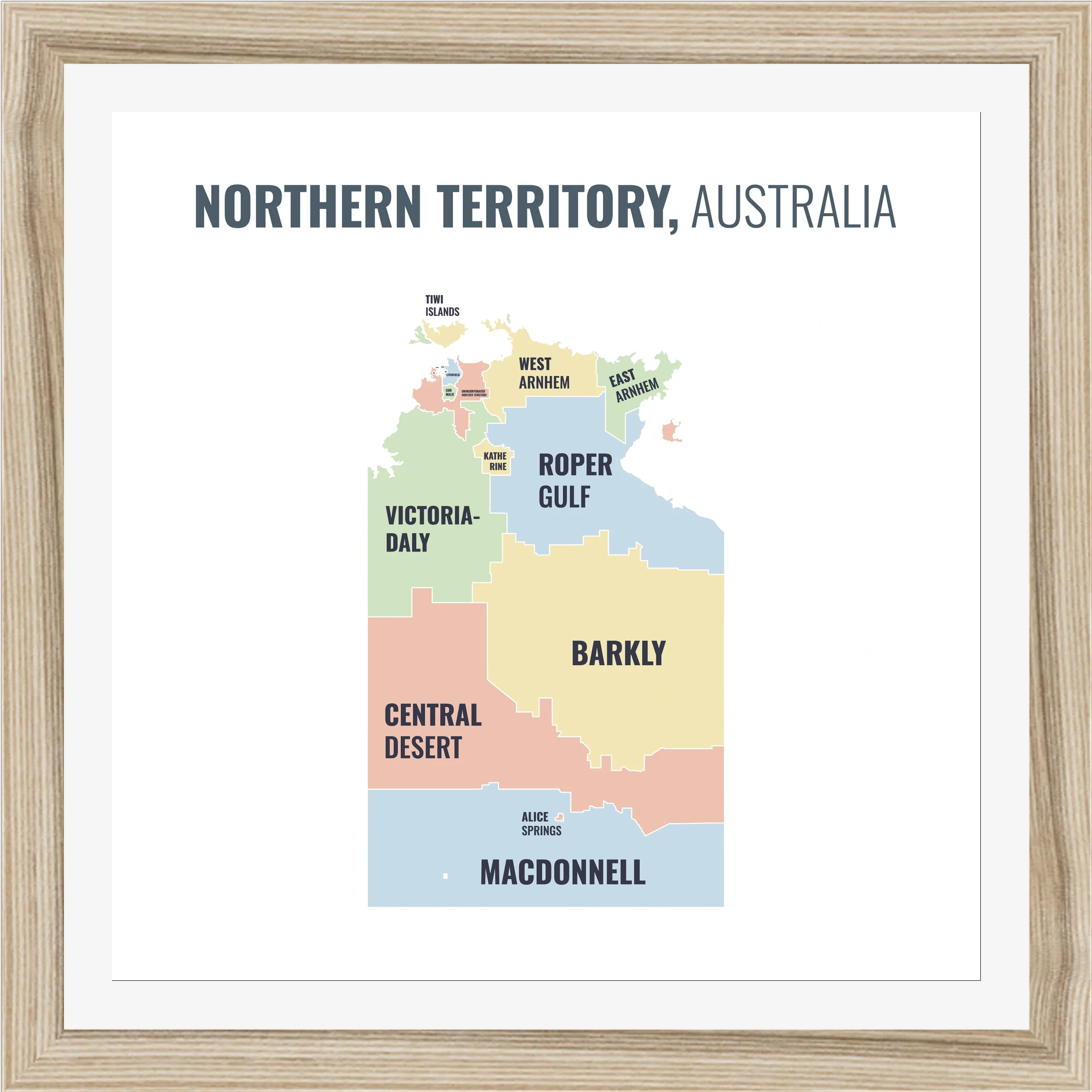 Local government area map of Northern Territory, all 17 local government areas named