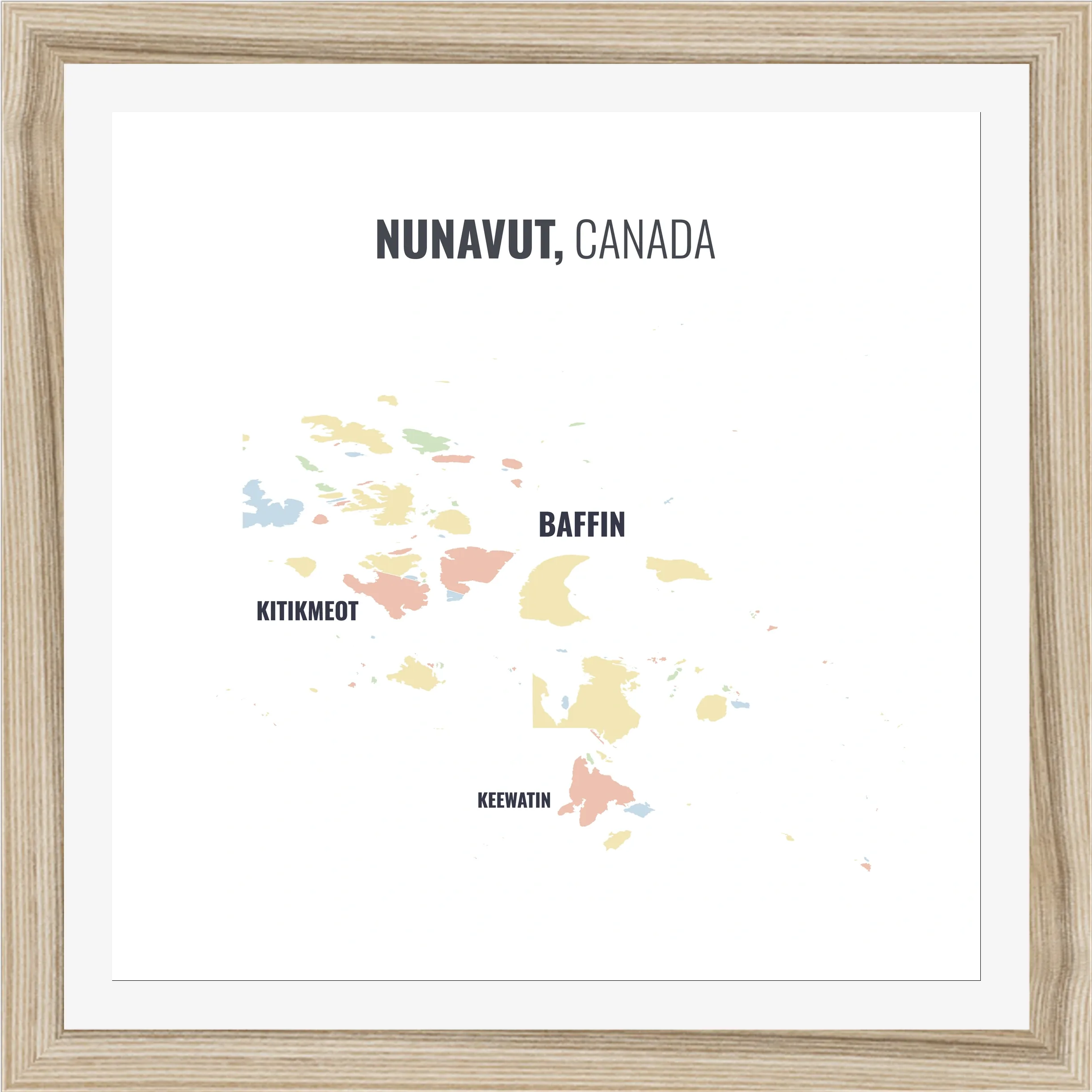 Census division map of Nunavut, all 3 census divisions named