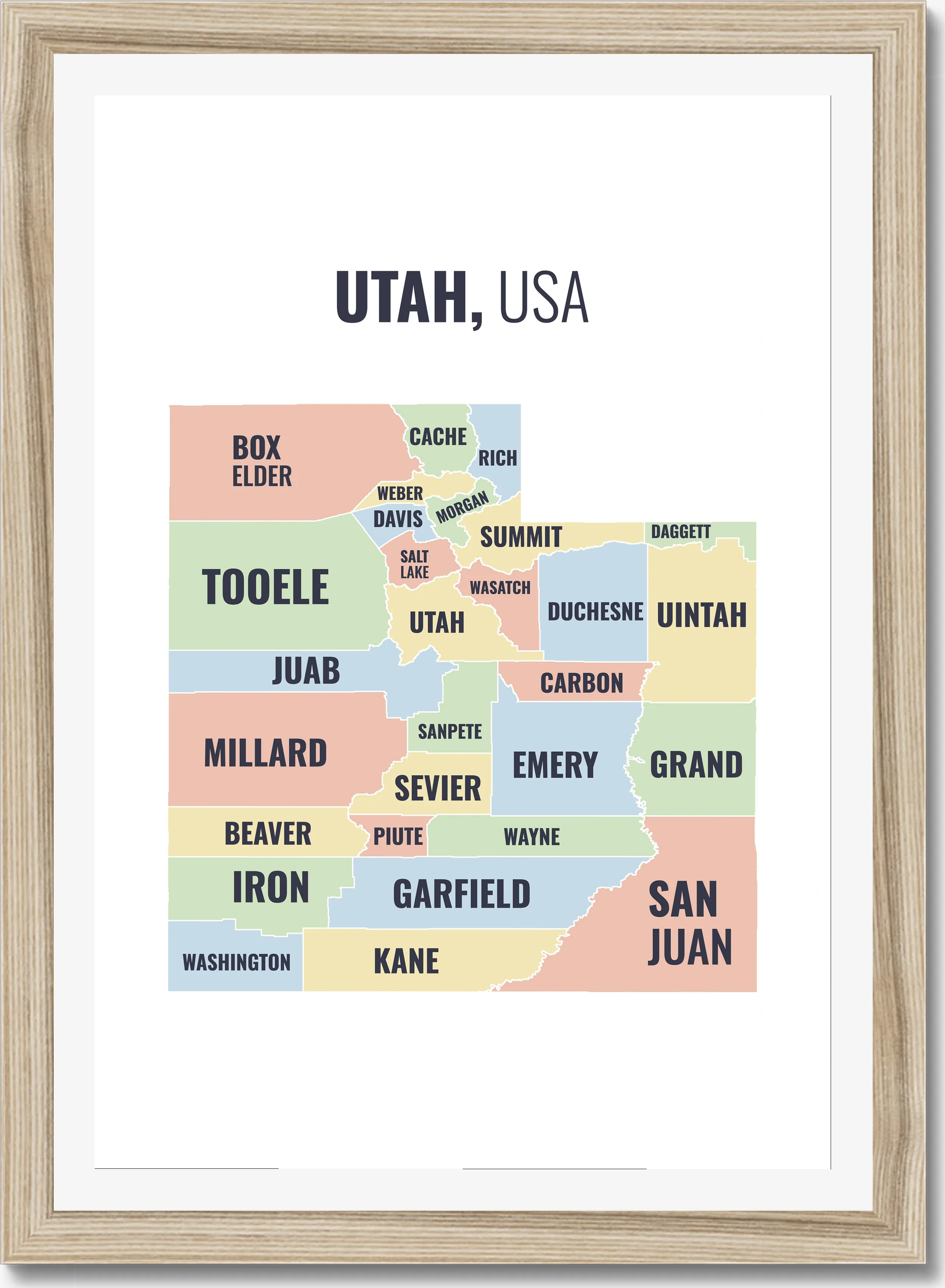 County map of Utah, all 29 counties named