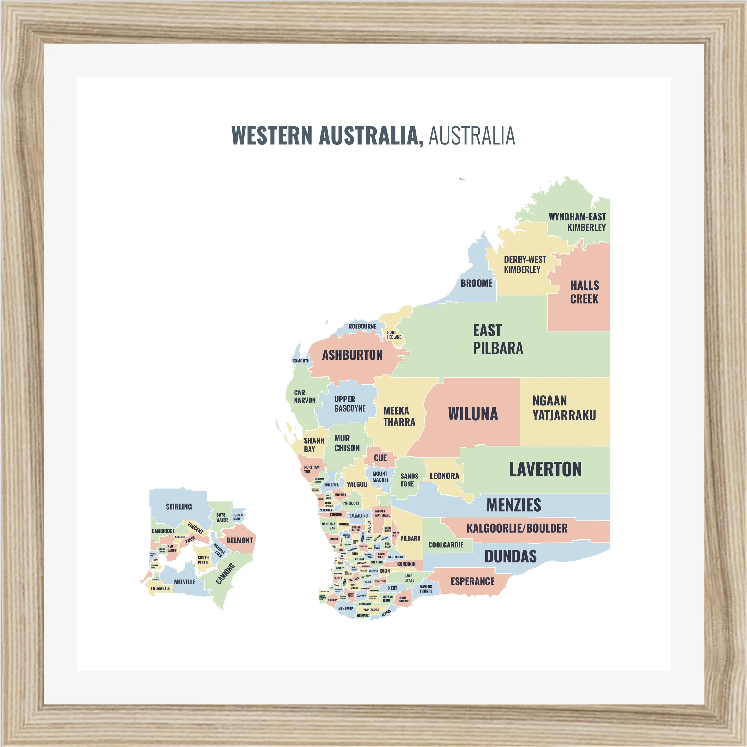 Local government area map of Western Australia, all 140 local government areas named